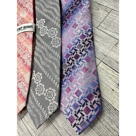 Mens Neck Tie Lot Of 3 Neckties Purple Peach Gray Stacey Adams Spring/Summer - Picture 2 of 8